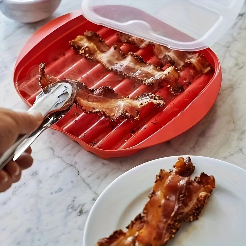 Cuiseur à Bacon pour Micro-Ondes Anti-éclaboussures - Pince OFFERTE