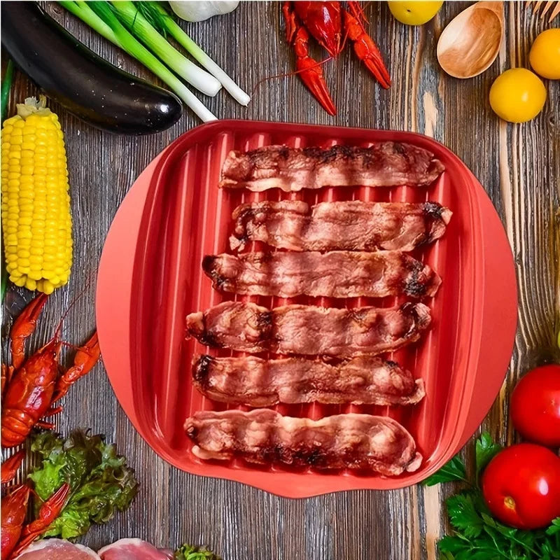 Cuiseur à Bacon pour Micro-Ondes Anti-éclaboussures - Pince OFFERTE