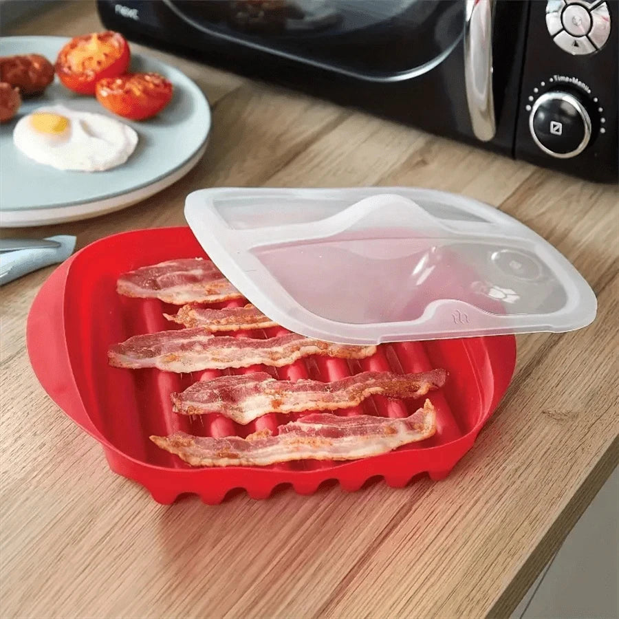 Cuiseur à Bacon pour Micro-Ondes Anti-éclaboussures - Pince OFFERTE