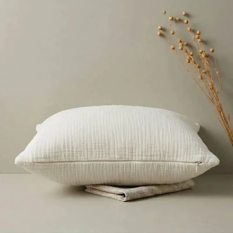 Housse de Coussin en Mousseline 100 % Coton Doux & Respirant – 5 Tailles & 12 Couleurs