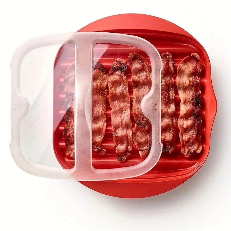 Cuiseur à Bacon pour Micro-Ondes Anti-éclaboussures - Pince OFFERTE