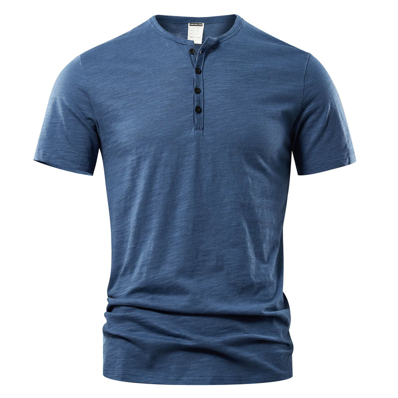 T-shirt manches courtes en coton col Henry pour hommes