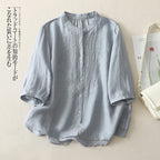 Chemise Col Mao Coupe Oversize en Coton & Lin Mi-Saison - Femme