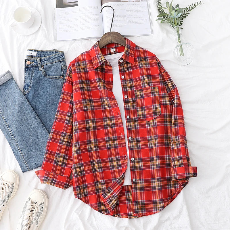 Chemise en Flanelle à Carreaux pour Femme - 15 Couleurs