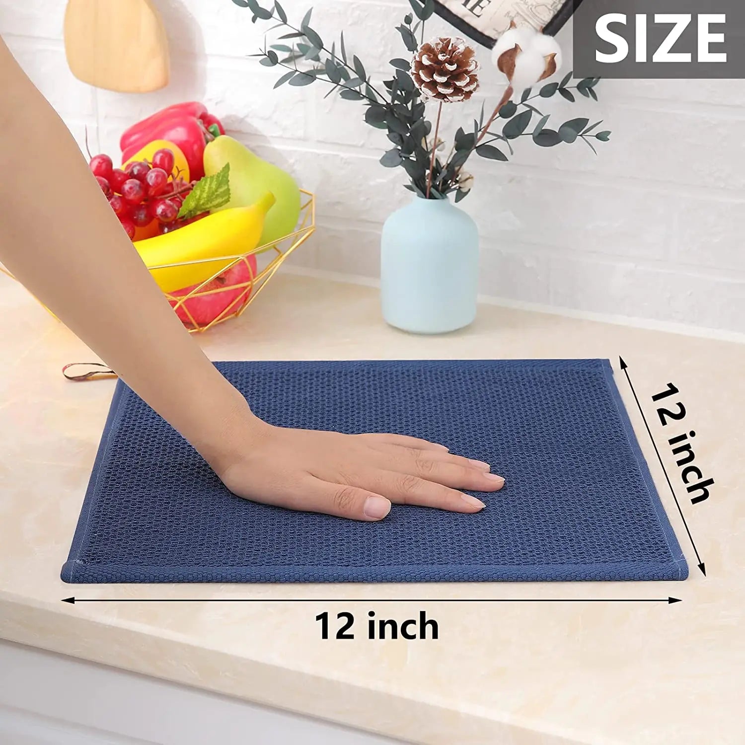 Ensemble de 6PCS de Serviettes Carrées de Cuisine en Nid d'Abeille Pur Coton