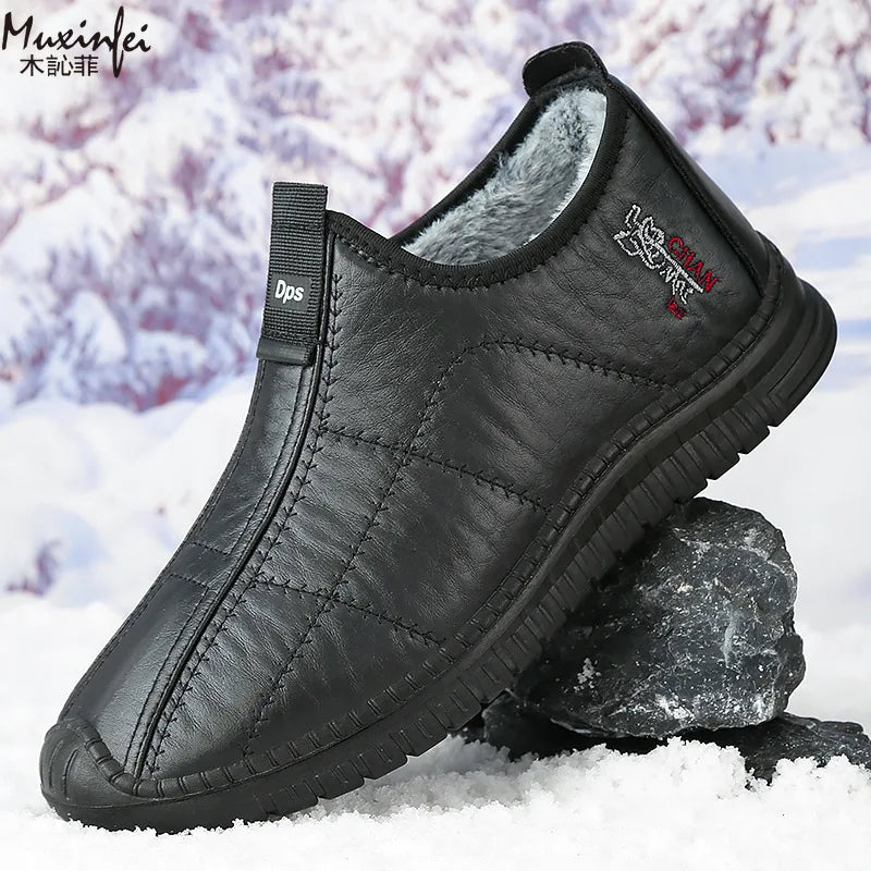 Chaussures d’Hiver Homme Fourrées en Similicuir – Imperméables, Chaudes & Antidérapantes – Grandes Tailles