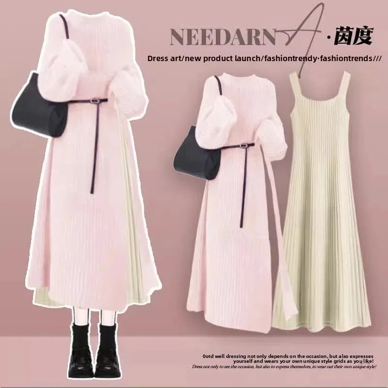 Robe Pull 2 en 1 en Tricot Casual & Chaud - Ensemble 2PCS
