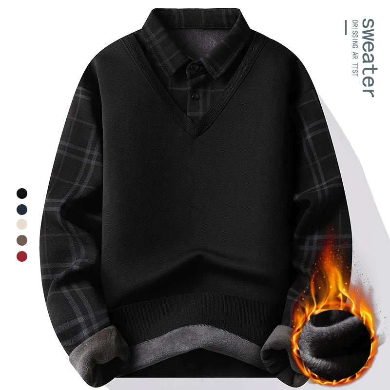 Pull 2 en 1 en Polaire et Chemise à Carreaux
