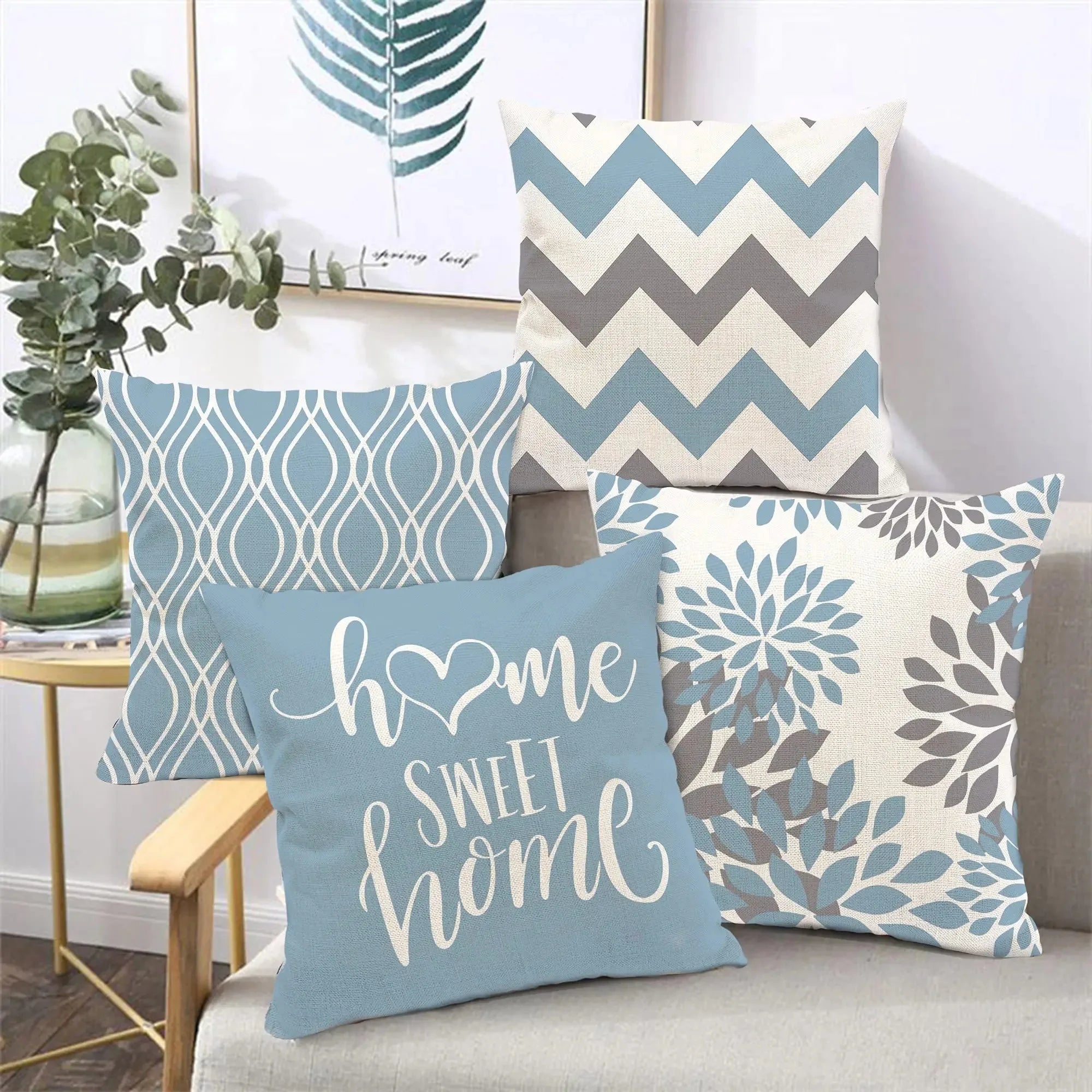 Taie de Coussin Bleu de Canapé à Différents Motifs