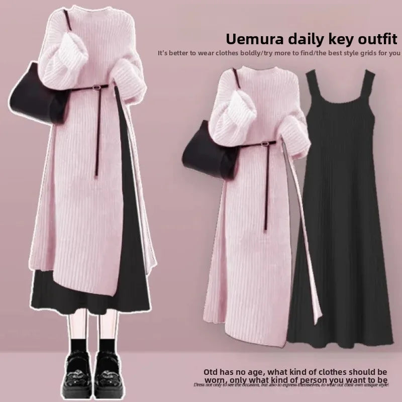 Robe Pull 2 en 1 en Tricot Casual & Chaud - Ensemble 2PCS