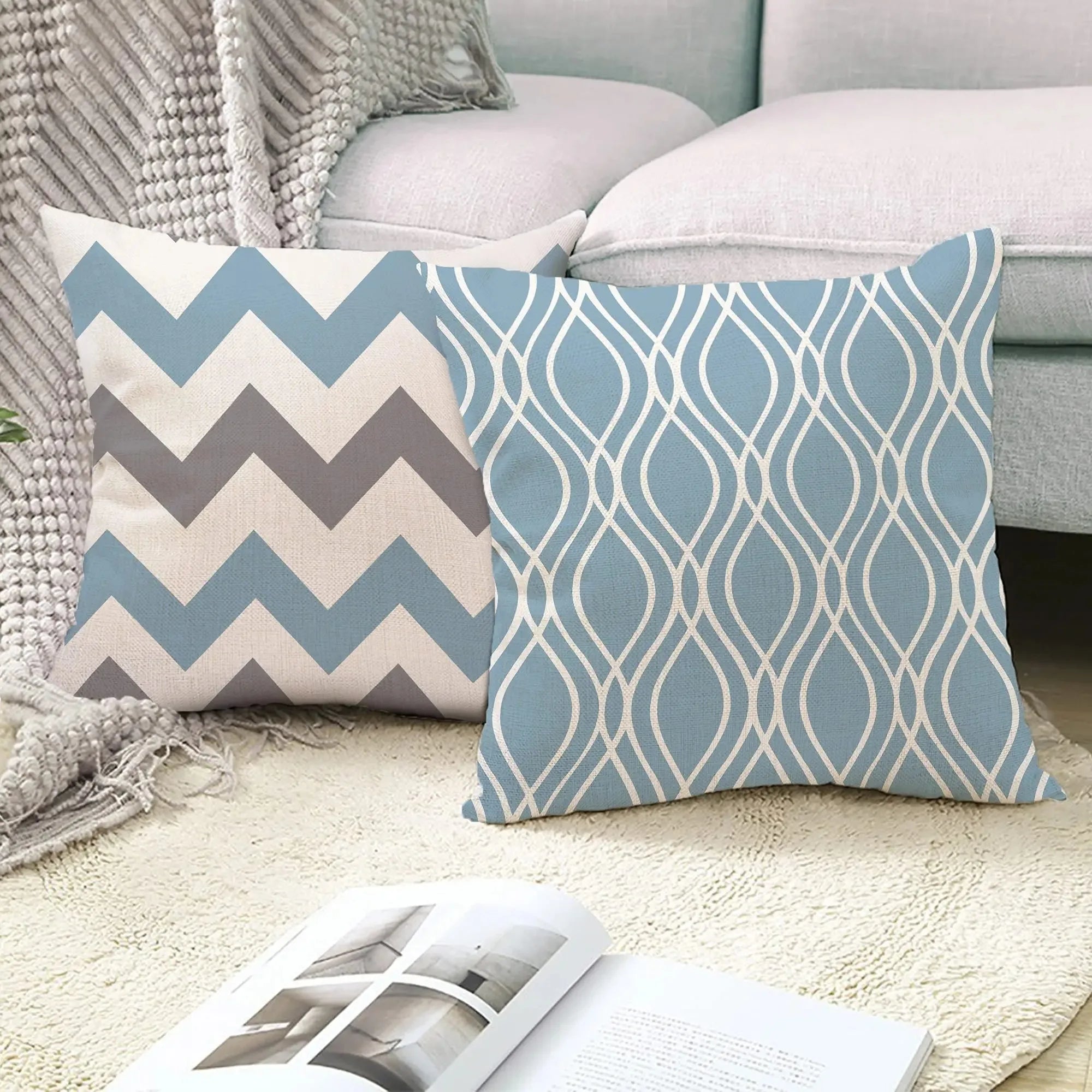 Taie de Coussin Bleu de Canapé à Différents Motifs