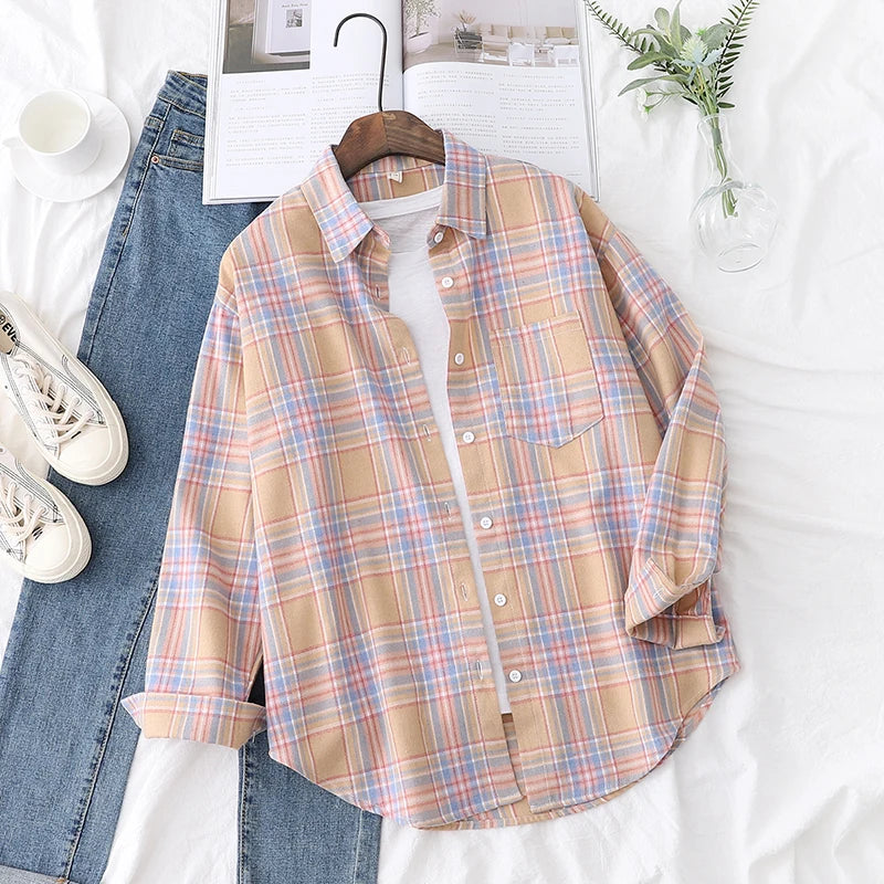Chemise en Flanelle à Carreaux pour Femme - 15 Couleurs