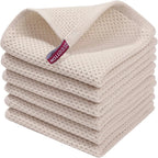 Ensemble de 6PCS de Serviettes Carrées de Cuisine en Nid d'Abeille Pur Coton