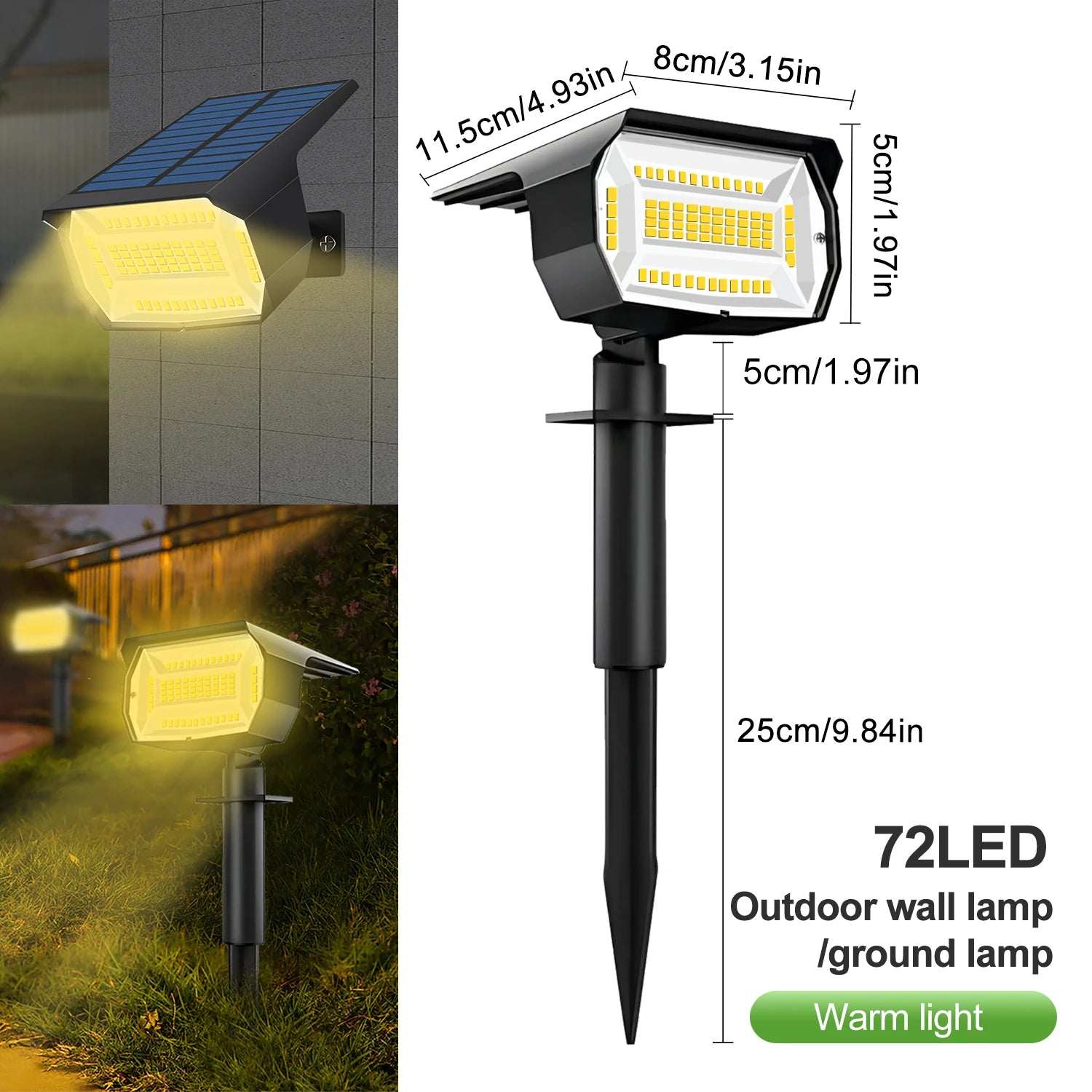 Projecteurs Solaires 72 LED IP65 – 3 Modes Extérieurs