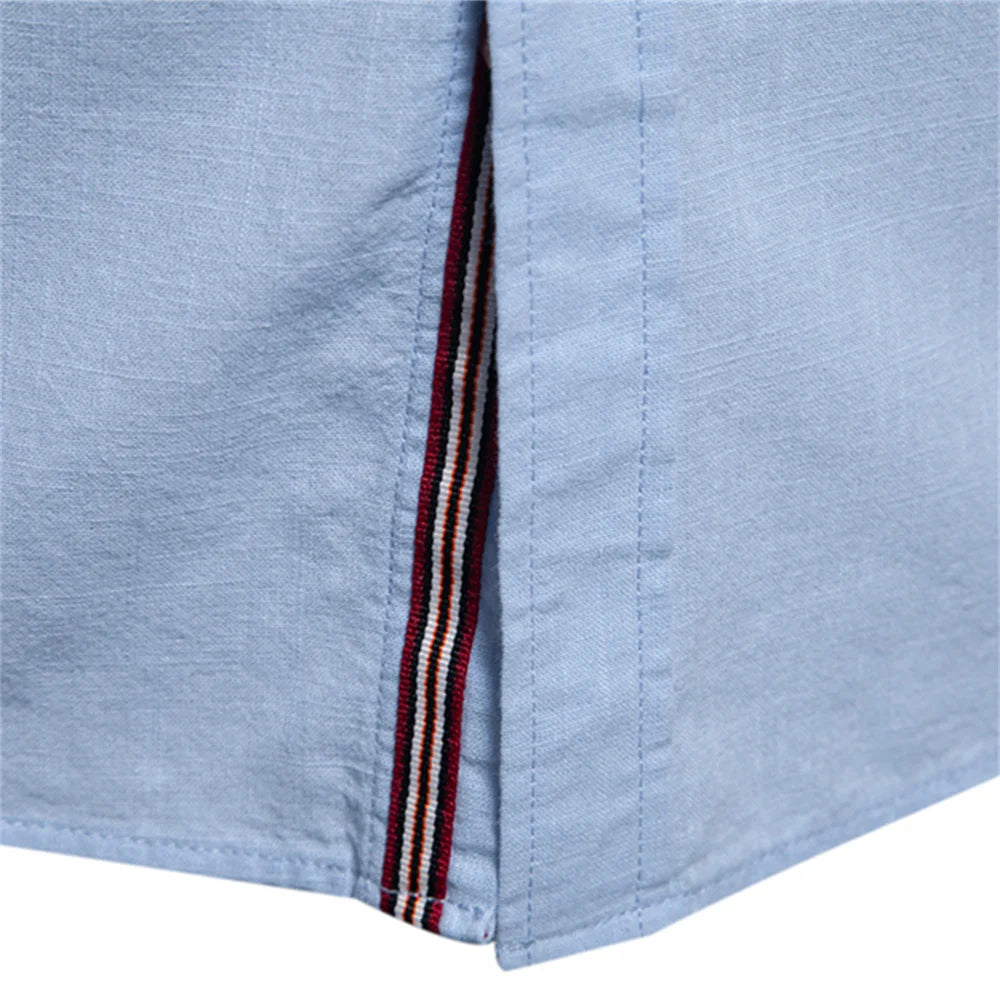 Chemise 100% Coton à Col Mao et Manches Longues - Homme