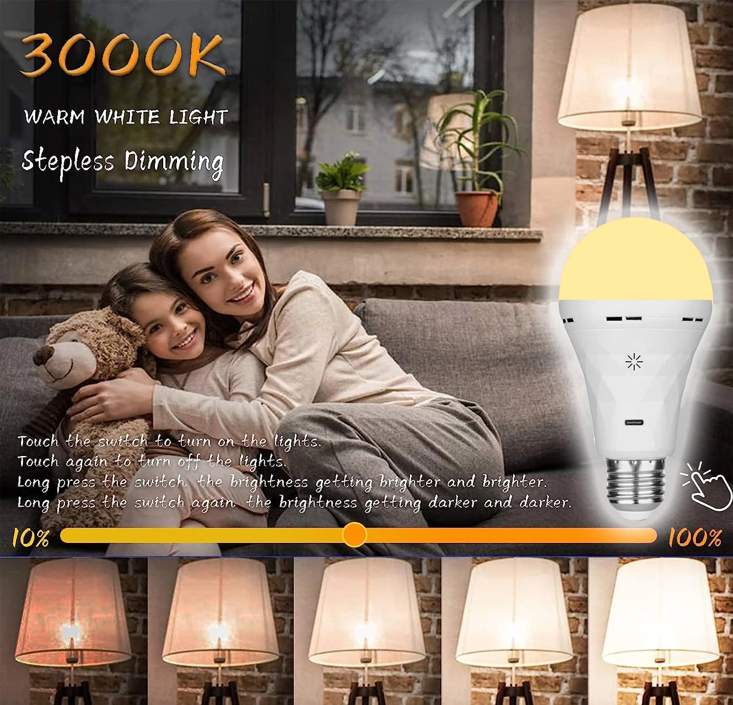 Ampoule LED E27 Rechargeable USB à Batterie Intégrée — Intensité Variable, Télécommande & Minuterie