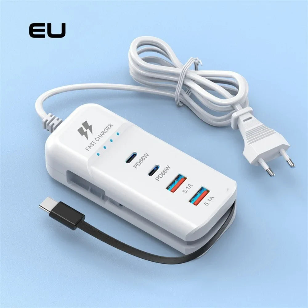 Station de Charge USB C 66W 4 Ports Adaptateur Mural - Charge rapide