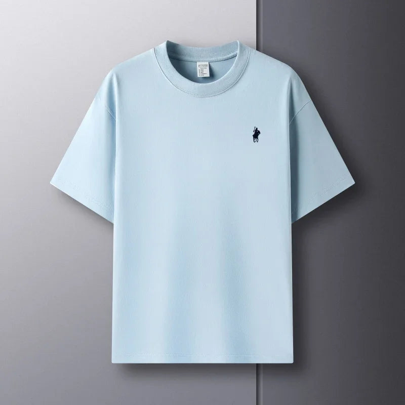 T-Shirt Homme 100 % Coton à Logo Brodé Cheval – Manches Courtes, Col Rond & Tissu Respirant - 14 Couleurs & 5 Tailles
