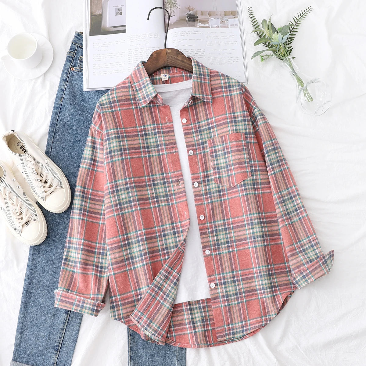Chemise en Flanelle à Carreaux pour Femme - 15 Couleurs