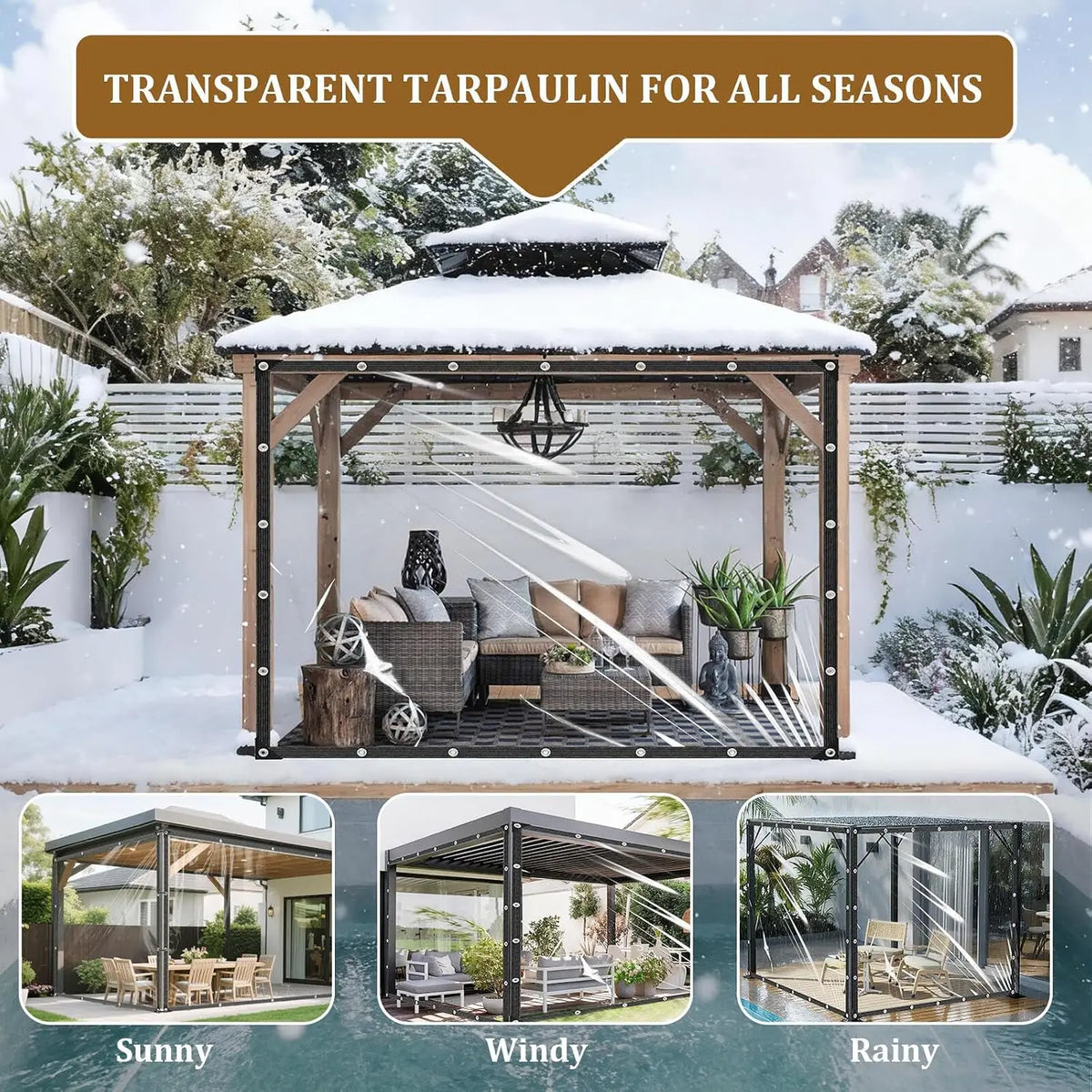 Bâche Transparente Imperméable en Polyéthylène – Anti-Déchirure avec Œillets Antirouille – Jardin, Terrasse & Poulailler