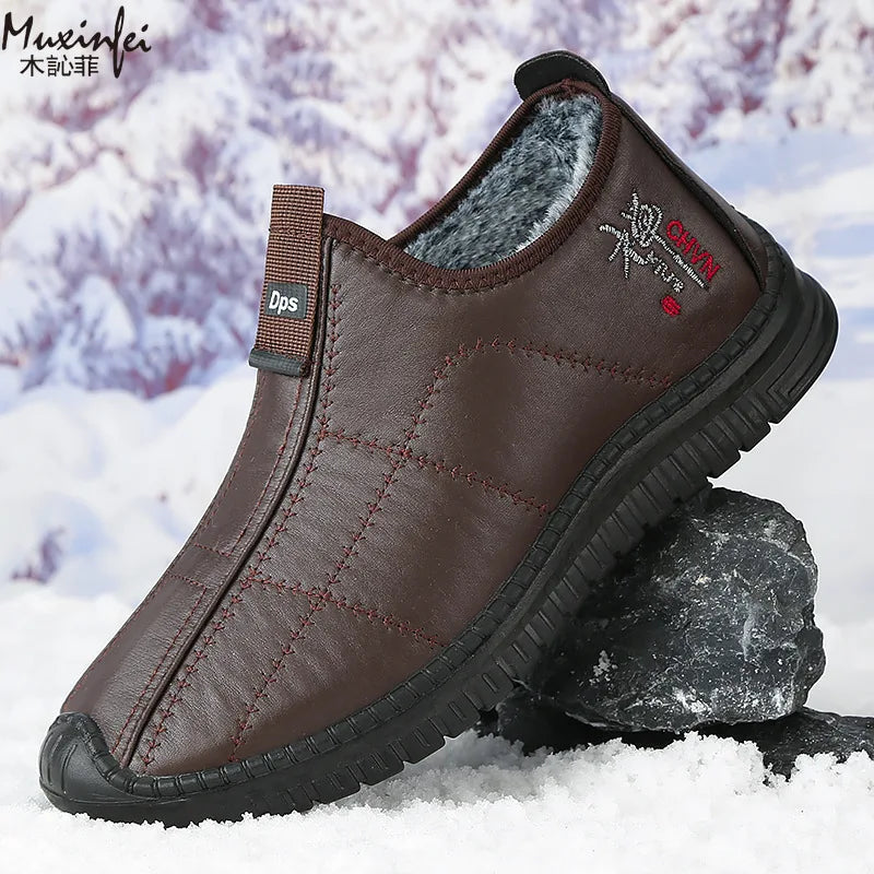Chaussures d’Hiver Homme Fourrées en Similicuir – Imperméables, Chaudes & Antidérapantes – Grandes Tailles