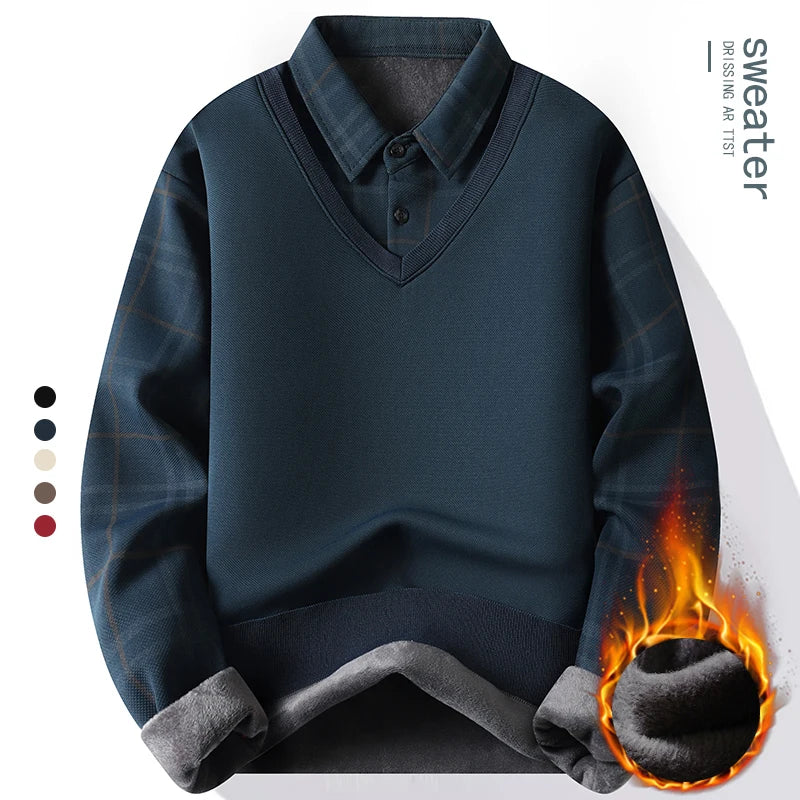 Pull 2 en 1 en Polaire et Chemise à Carreaux