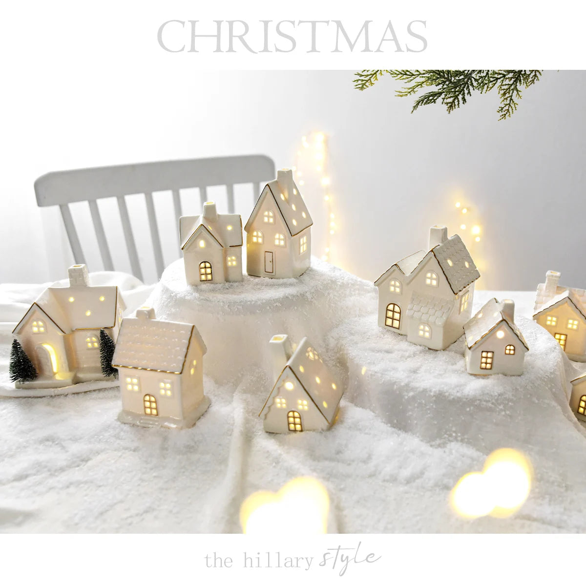 Maison de Noël en Céramique Blanche à LED