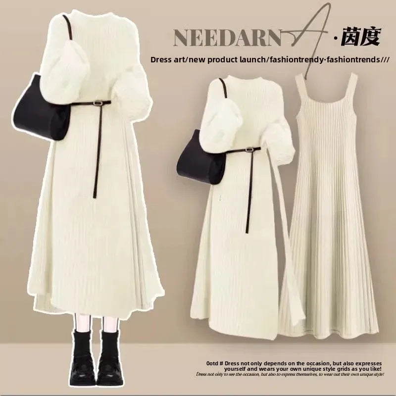 Robe Pull 2 en 1 en Tricot Casual & Chaud - Ensemble 2PCS