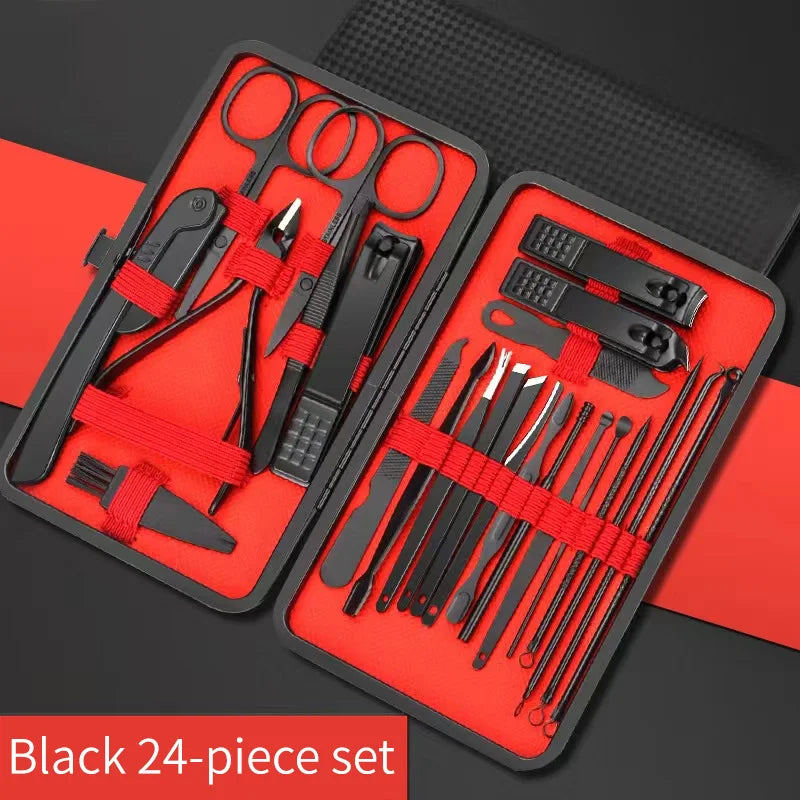 Kit Manucure & Pédicure Complet 24 Pièces – Coupe-Ongles, Ciseaux & Outils de Soin