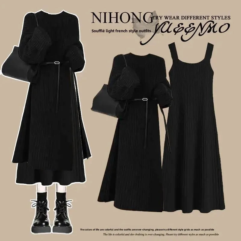 Robe Pull 2 en 1 en Tricot Casual & Chaud - Ensemble 2PCS