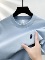 T-Shirt Homme 100 % Coton à Logo Brodé Cheval – Manches Courtes, Col Rond & Tissu Respirant - 14 Couleurs & 5 Tailles