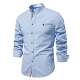 Chemise 100% Coton à Col Mao et Manches Longues - Homme