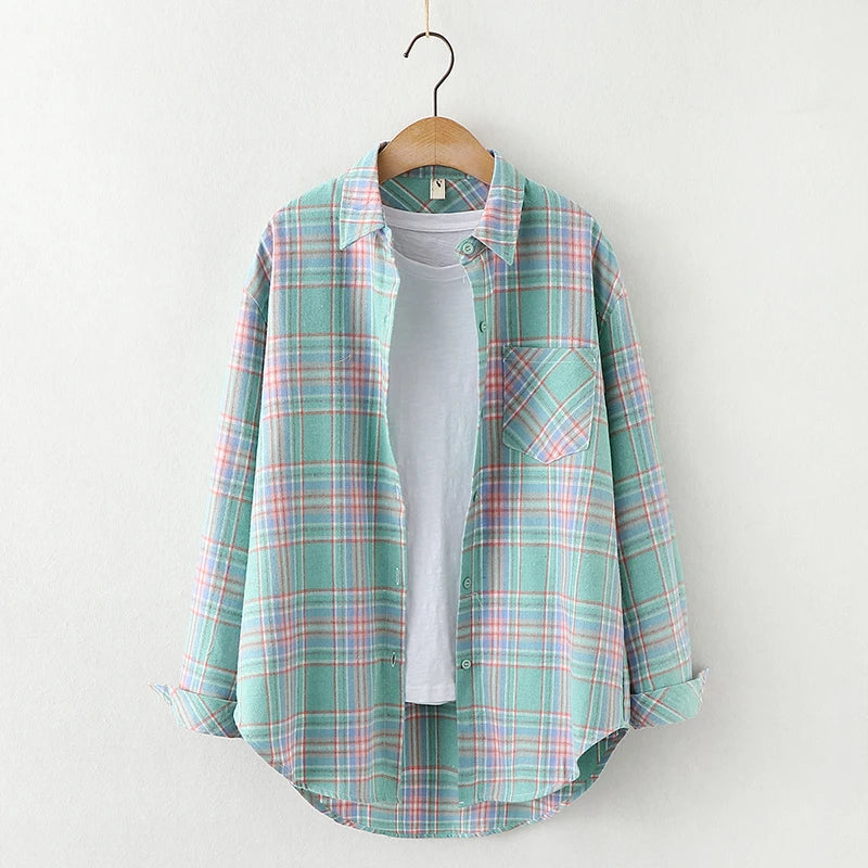 Chemise en Flanelle à Carreaux pour Femme - 15 Couleurs