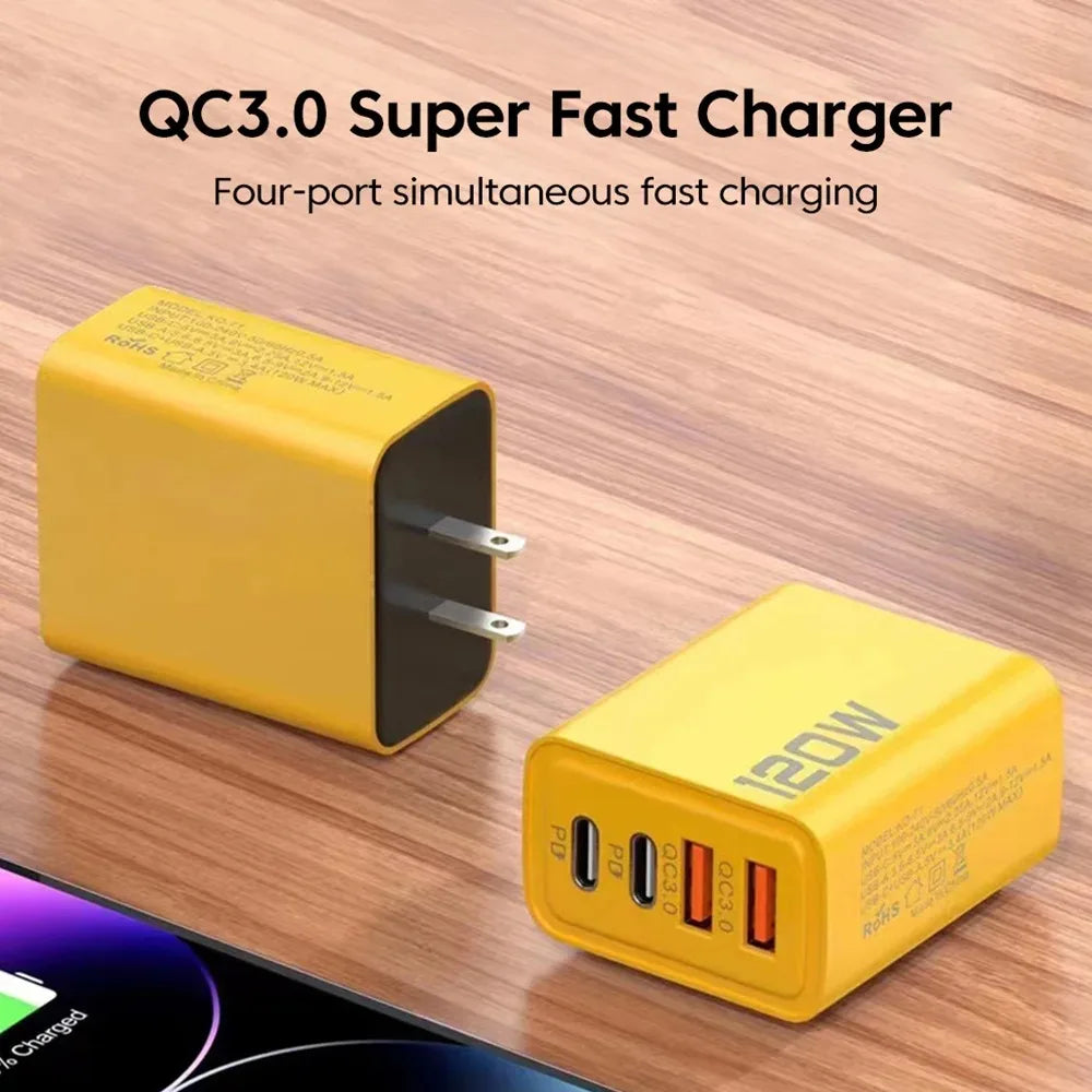 Chargeur FLASH Rapide 3.0 4 Ports - 2 USB + 2 Type-C