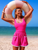 Maillot de Bain 1 Pièce Femme avec Short Intégré — Effet Gainant, Poches