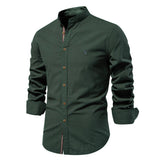 Chemise 100% Coton à Col Mao et Manches Longues - Homme