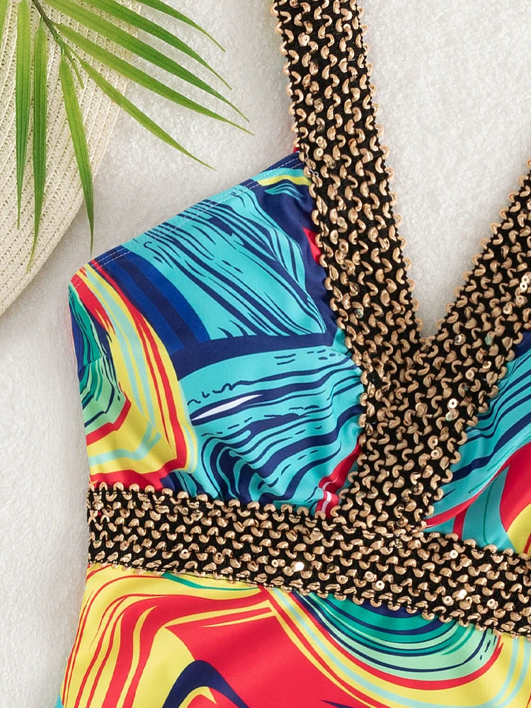 Monokini Dos Nu Imprimé Été Coloré