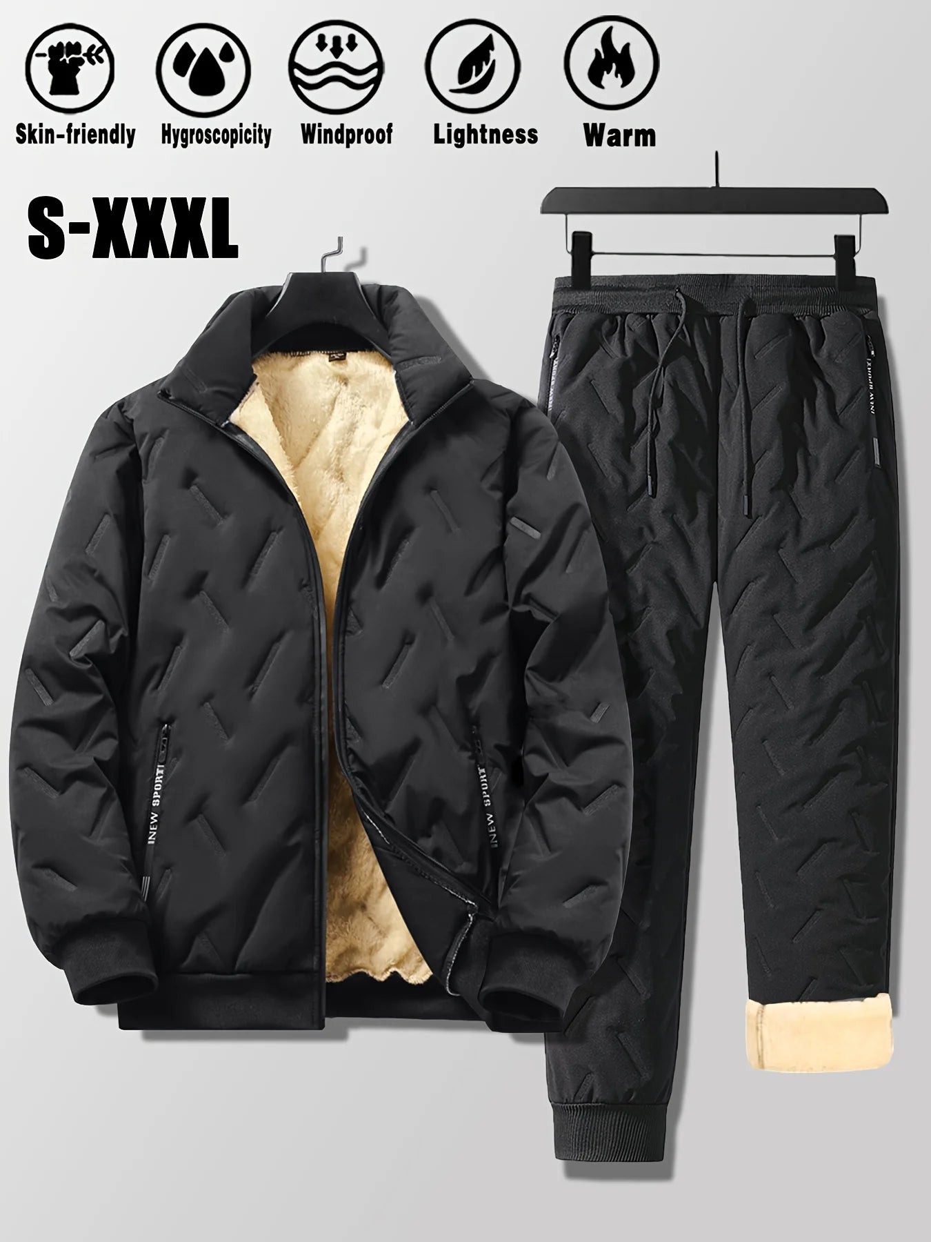 Ensemble Matelassé Imperméable Doublure Polaire pour Homme - Veste + Jogging