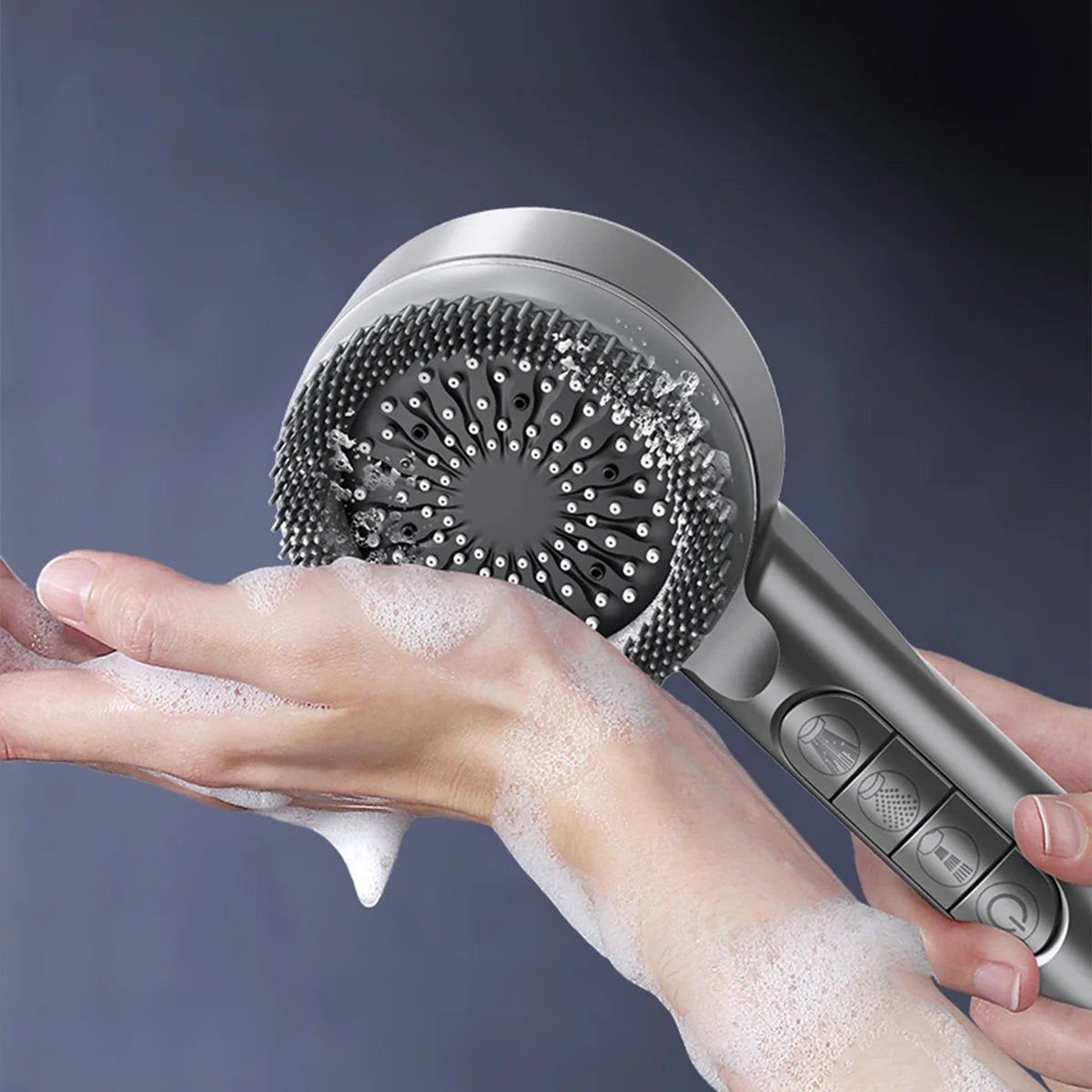 Pommeau de Douche Haute Pression avec Picots Exfoliants, 4 Modes de Jet, Bouton ON/OFF & Filtration – 5 Filtres OFFERTS