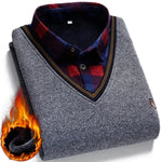 Pull Col V avec Chemise à motif - Homme