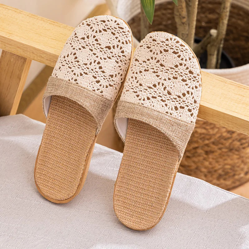 Pantoufles d’Intérieur en Lin Style Oriental – Confort Respirant pour Femme et Homme