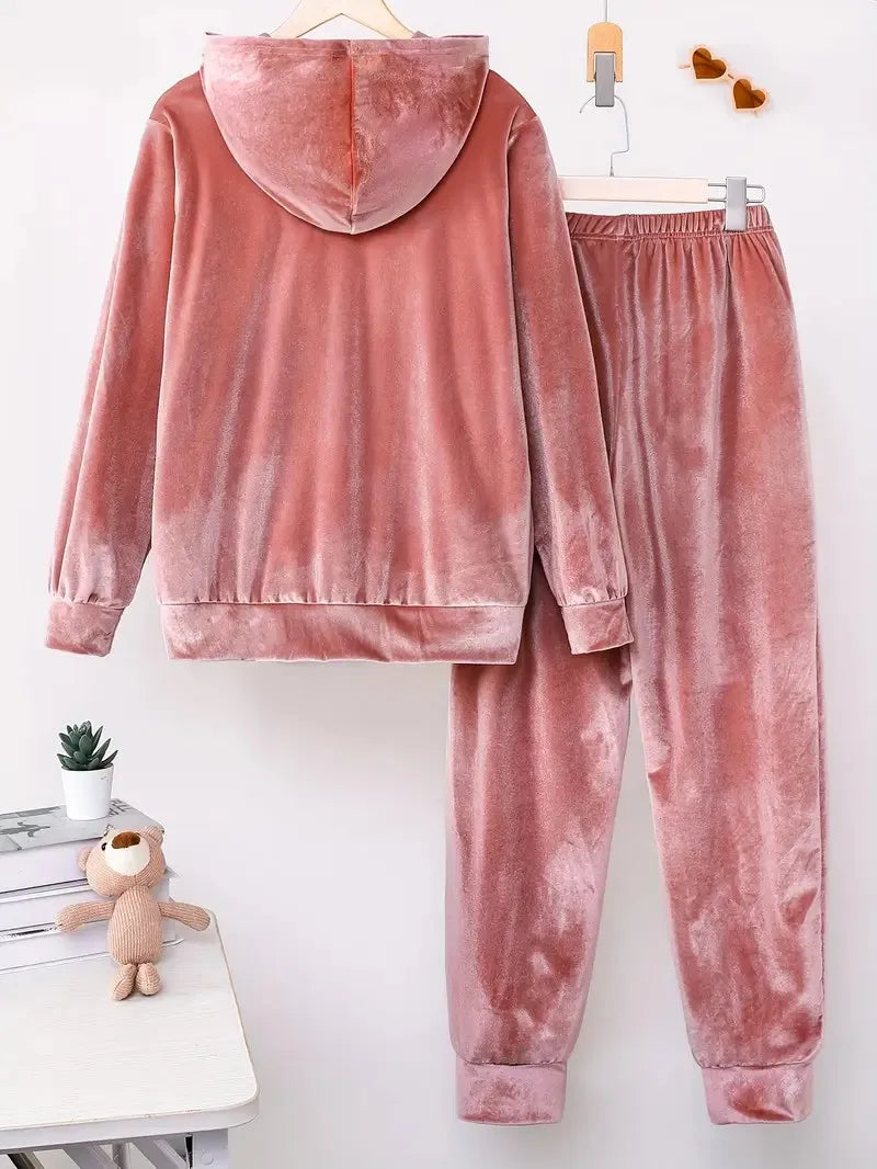 Ensemble Femme 2 Pièces en Velours – Sweat à Capuche et Pantalon Confortable