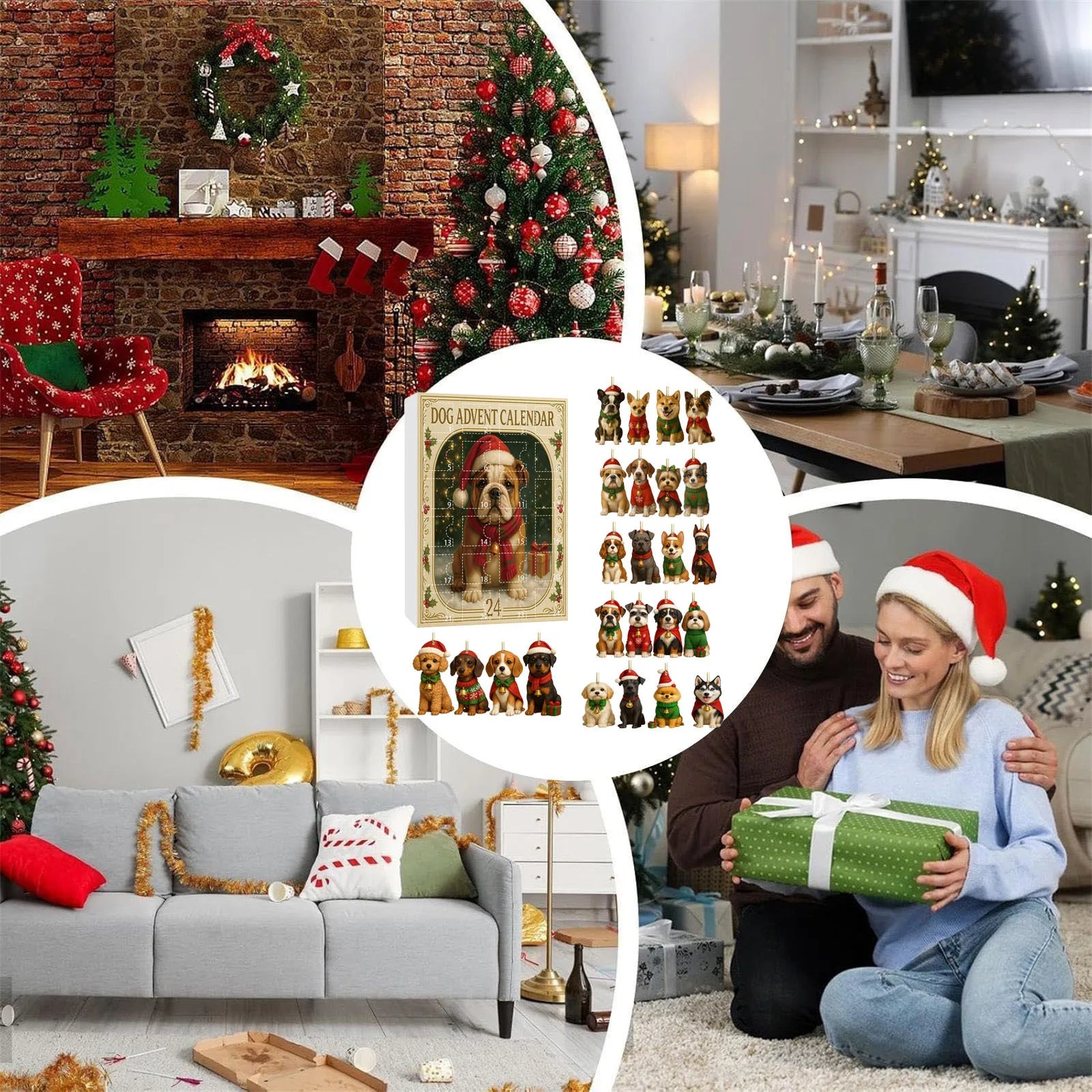 Calendrier de l'Avent 24 Ornements Chiens de Noël