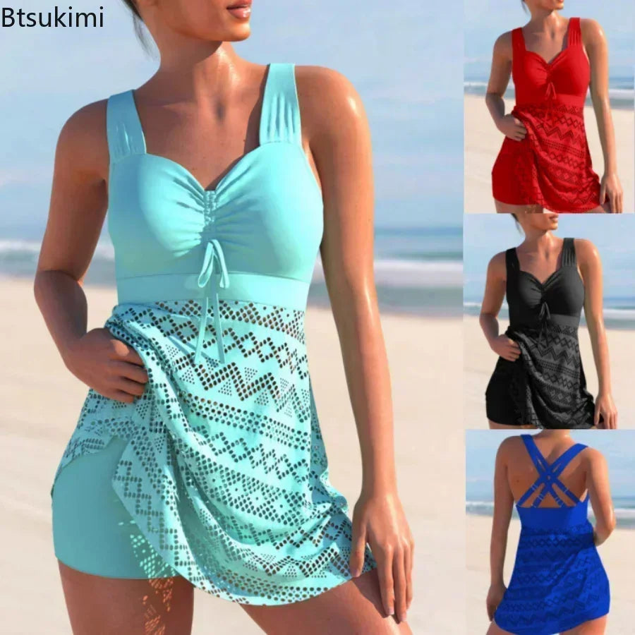 Maillot de bain 2 pièces taille haute grande taille — jupe couvrante, ventre gainé
