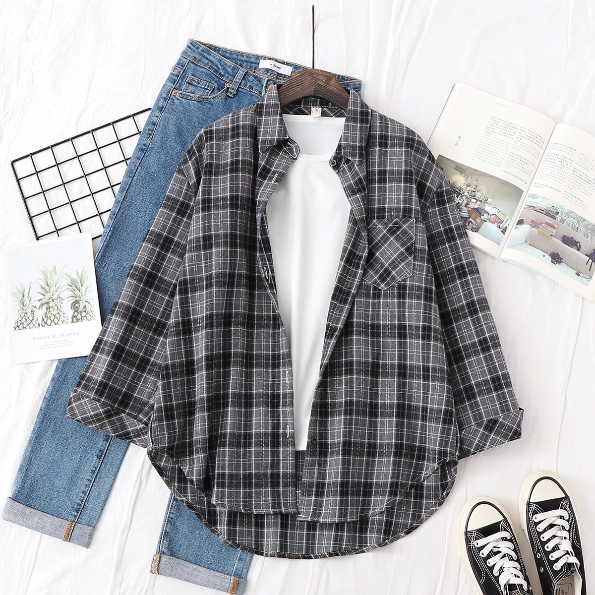 Chemise en Flanelle à Carreaux pour Femme - 15 Couleurs