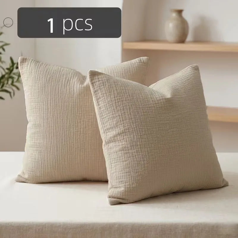 Housse de Coussin en Mousseline 100 % Coton Doux & Respirant – 5 Tailles & 12 Couleurs