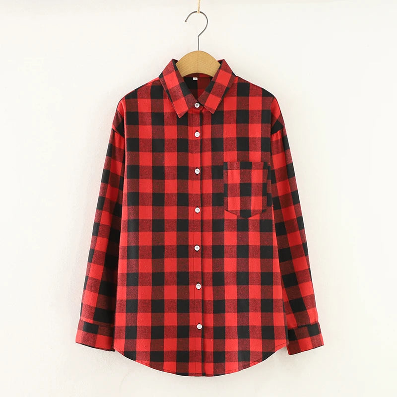 Chemise en Flanelle à Carreaux pour Femme - 15 Couleurs