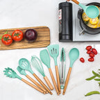 Ensemble d'ustensiles de cuisine Bois et Silicone - 12 pièces + Pot