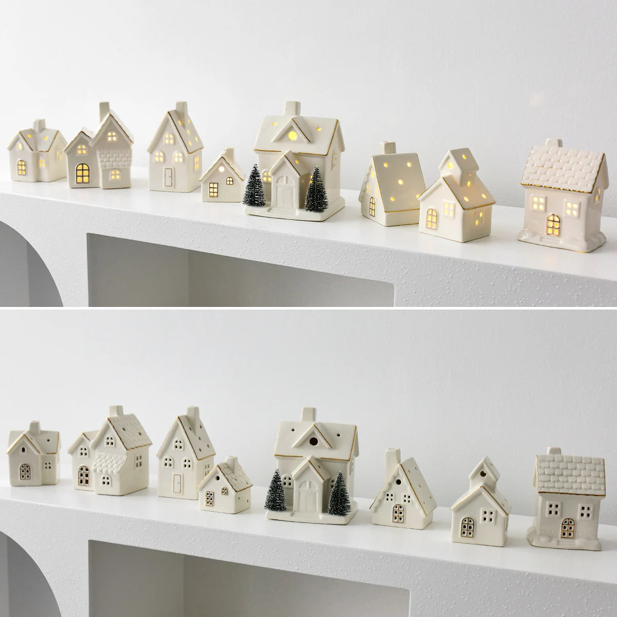 Maison de Noël en Céramique Blanche à LED