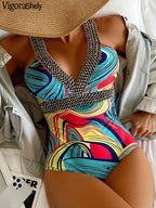 Monokini Dos Nu Imprimé Été Coloré